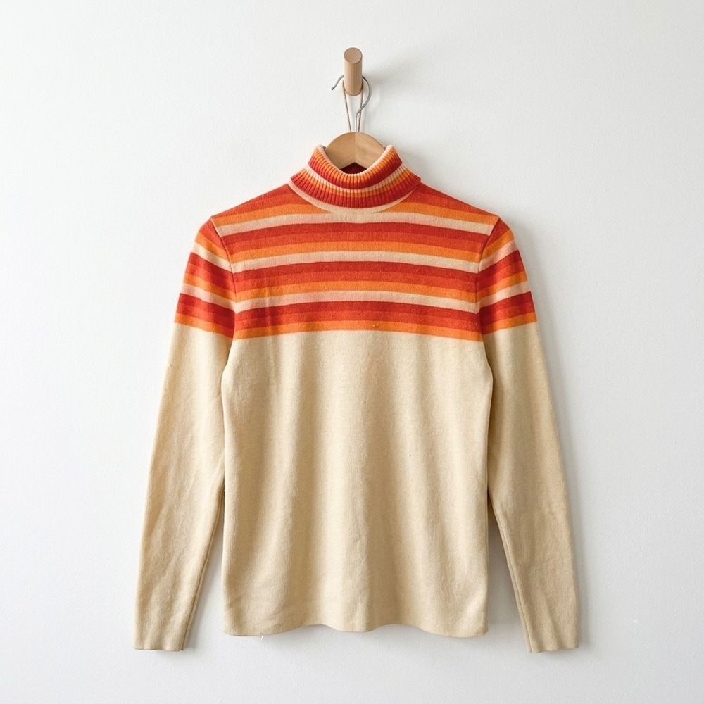70s Retro Aspen Skiwear Striped Mock‎ Neck Sweater Vintage Apres Ski Knit